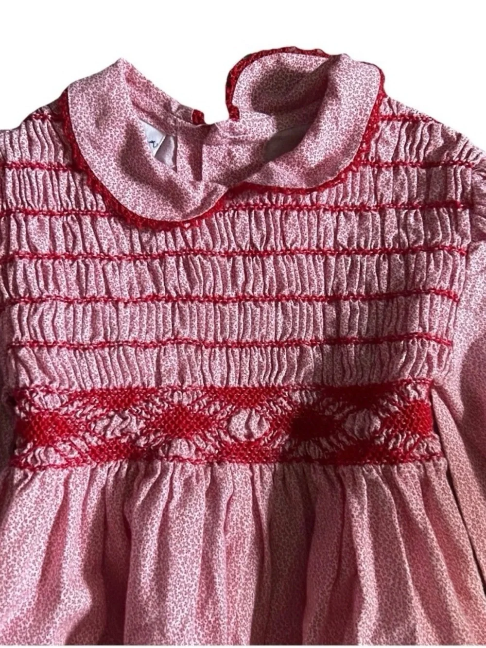 Girls Vintage Polly Flinders Red Smocked Dress Size 5 - Picture 2 of 5